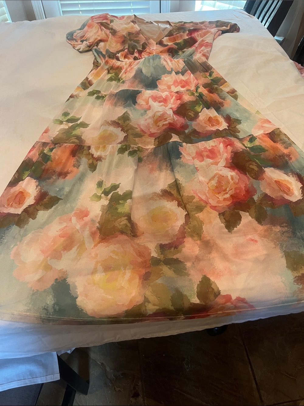 Robbie Bee Floral Watercolor Dress in Pink, Green and Blue